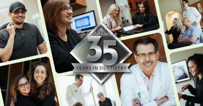 Celebrating 35 Years in Dentistry Collage of smiling doctors and patients